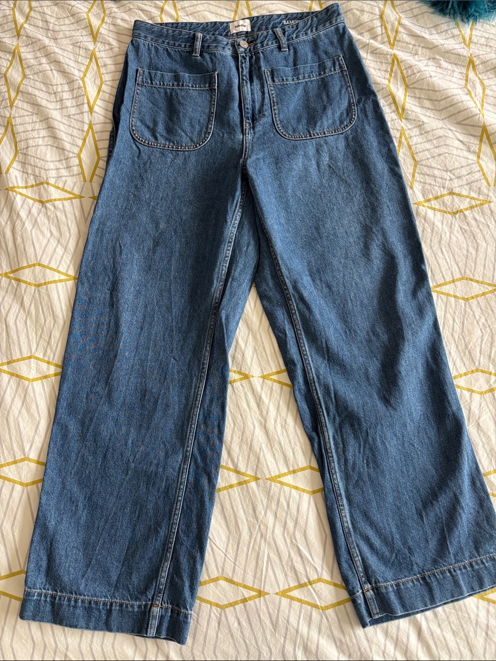 French band Labdip, High-waist, Wide-Leg Denim Jeans - Blue